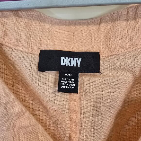 Women's DKNY Peach V-Neck Linen Blend Maxi Dress Side Slits | Size Medium - Picture 8 of 9